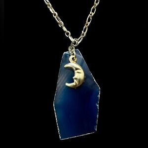 Up cycled Vintage Moon Charm and Agate Necklace